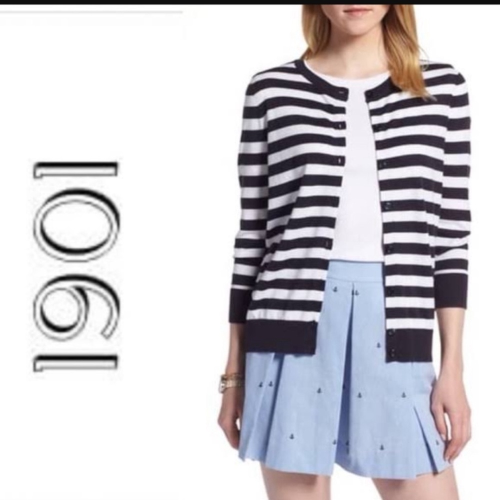 1901 Black and White Striped Button-Front Cardigan